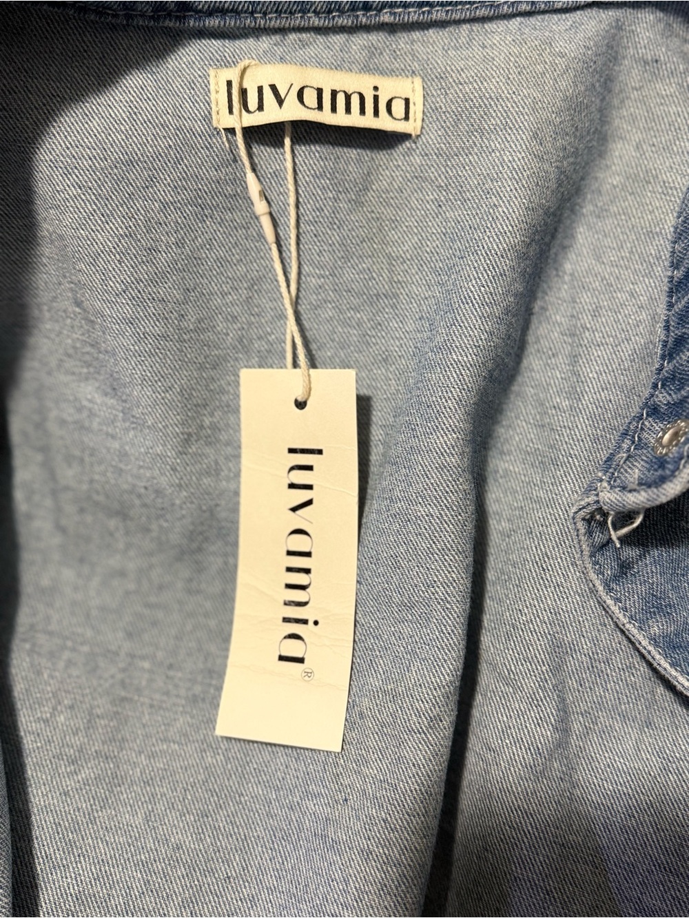 NWT Luvamia Blue Denim Button Down Long Sleeve Shirt Jacket Shacket Size XL - Picture 8 of 9